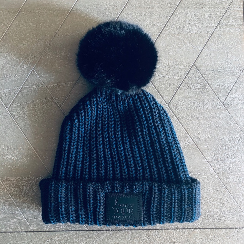 Love Your Melon Black and Navy Pom beanie